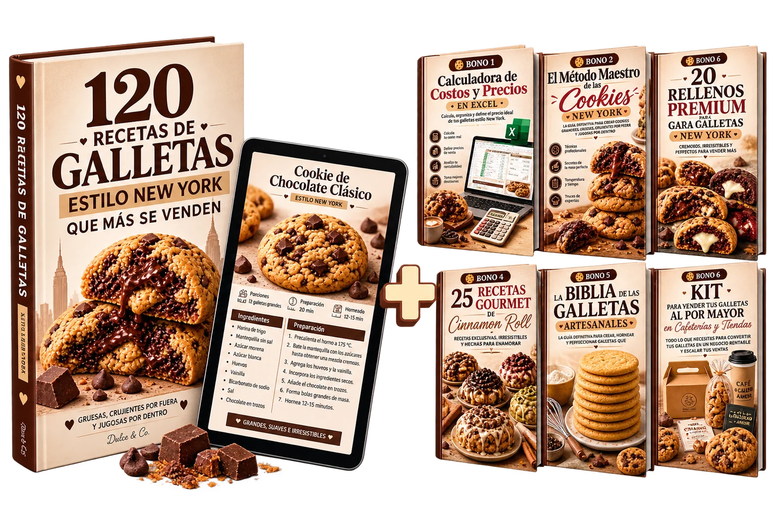 Bundle completo: 120 Recetas de Galletas Estilo New York + 6 bonos digitales