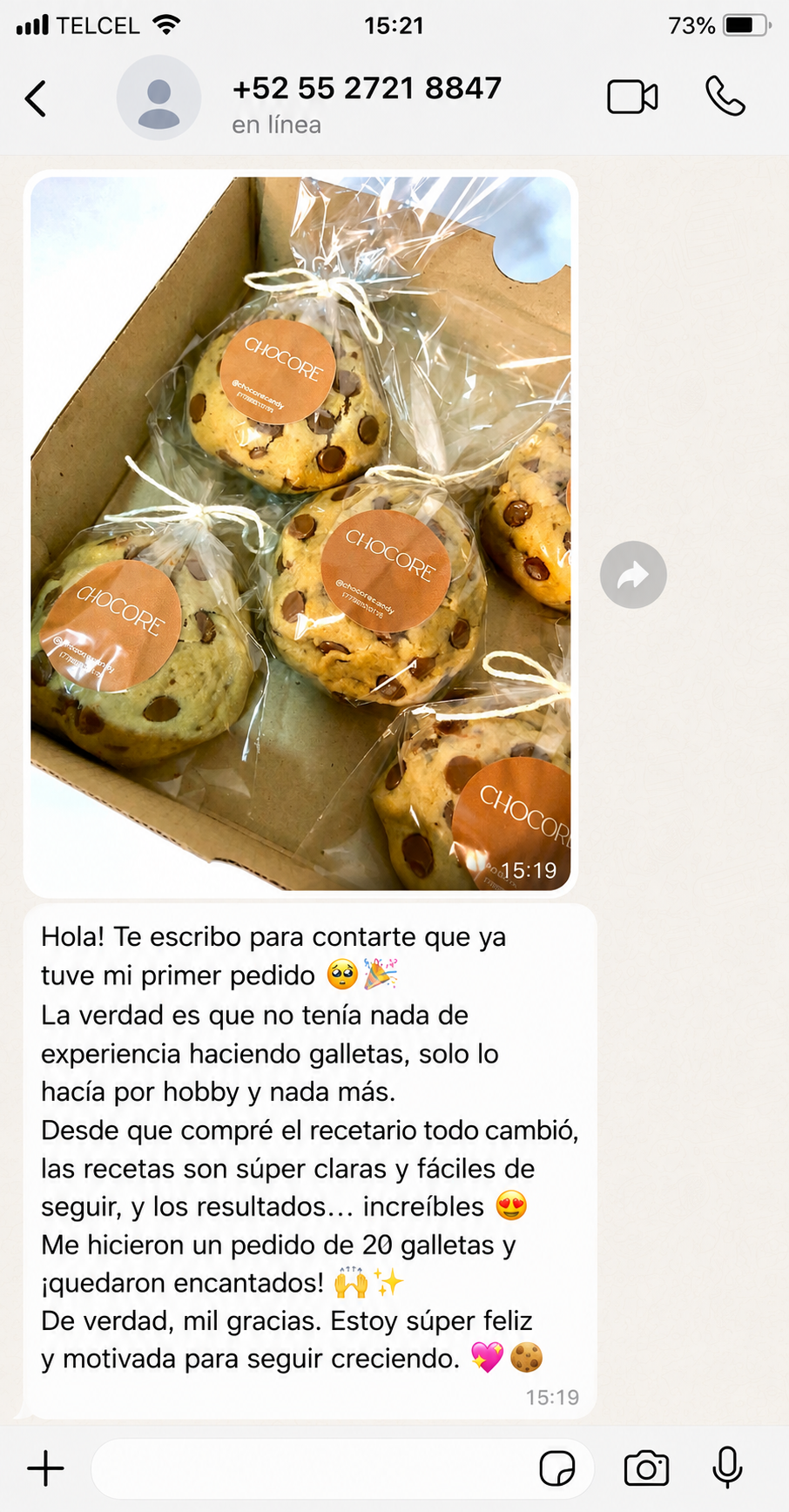 Testimonio de clienta: consiguió su primer pedido de 20 galletas
