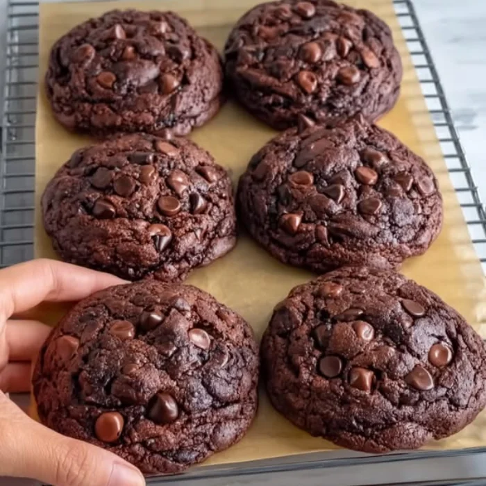 Galletas de doble chocolate recién horneadas