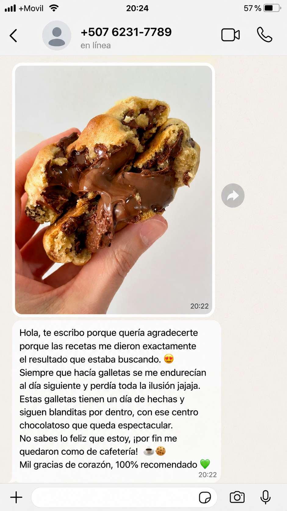 Testimonio de clienta: galletas blanditas con centro chocolatoso