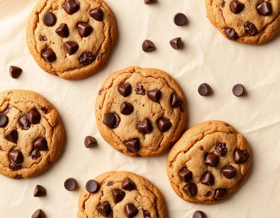 Galletas clásicas con chips de chocolate sobre papel manteca