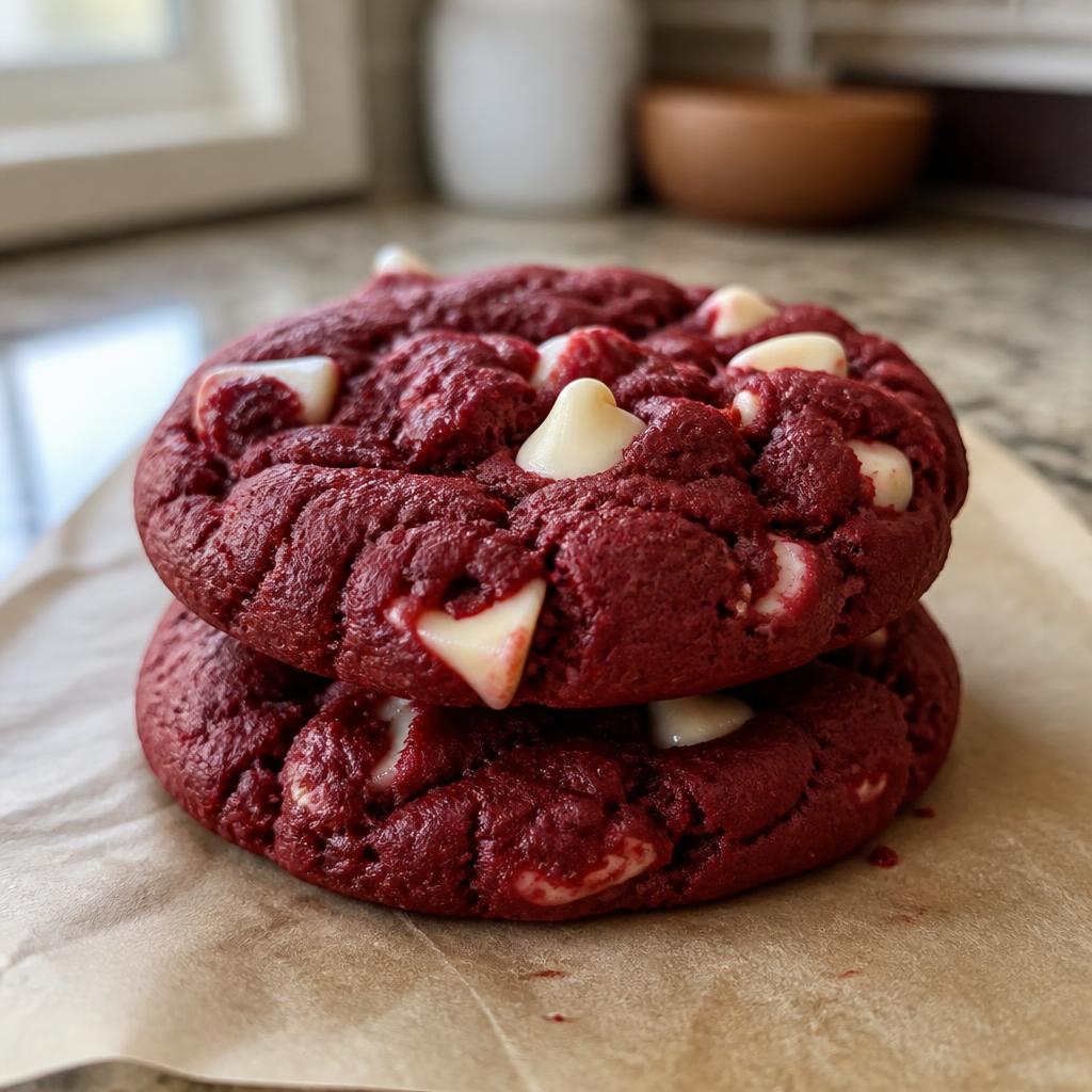 Galletas red velvet con chocolate blanco