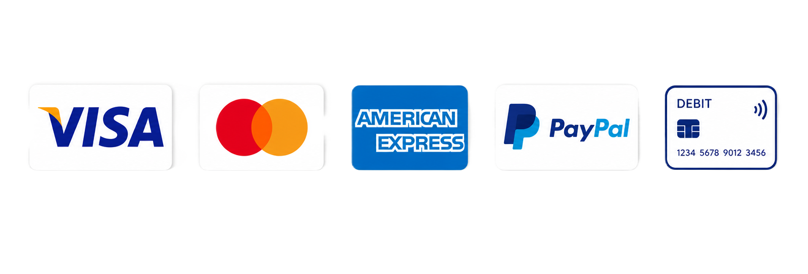 Métodos de pago aceptados: Visa, Mastercard, American Express, PayPal y tarjeta de débito